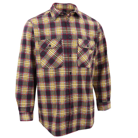 Men's 100% Cotton Flannelette Shirt Long Sleeve Plaid Check Flannel w Pockets, Golden Horizon Plaid, 2XL