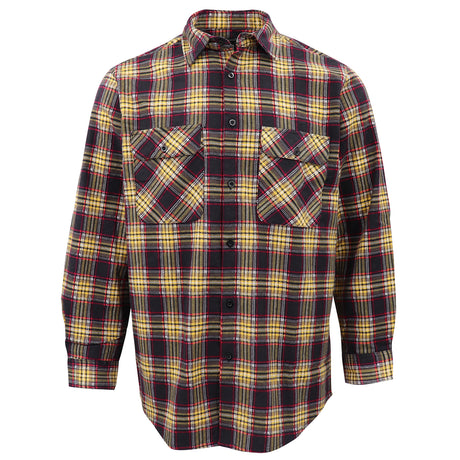 Men's 100% Cotton Flannelette Shirt Long Sleeve Plaid Check Flannel w Pockets, Golden Horizon Plaid, 2XL