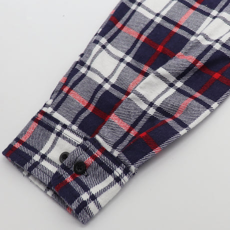 Men's 100% Cotton Flannelette Shirt Long Sleeve Plaid Check Flannel w Pockets, Snowfall Navy Plaid, S
