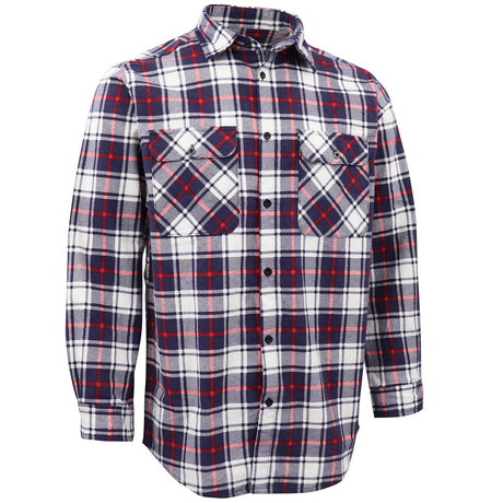 Men's 100% Cotton Flannelette Shirt Long Sleeve Plaid Check Flannel w Pockets, Snowfall Navy Plaid, 2XL