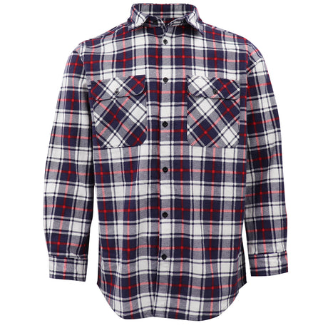 Men's 100% Cotton Flannelette Shirt Long Sleeve Plaid Check Flannel w Pockets, Snowfall Navy Plaid, 2XL