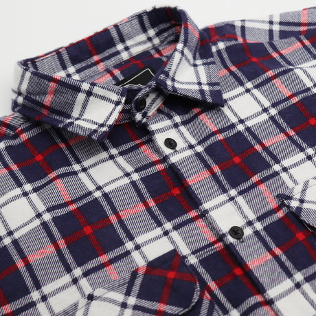 Men's 100% Cotton Flannelette Shirt Long Sleeve Plaid Check Flannel w Pockets, Snowfall Navy Plaid, 2XL