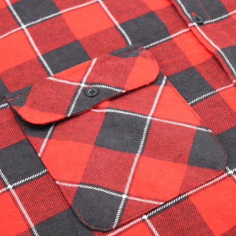 Men's 100% Cotton Flannelette Shirt Long Sleeve Plaid Check Flannel w Pockets, Lumberjack Red Buffalo Plaid, M