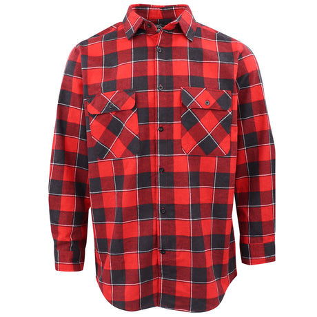 Men's 100% Cotton Flannelette Shirt Long Sleeve Plaid Check Flannel w Pockets, Lumberjack Red Buffalo Plaid, 3XL