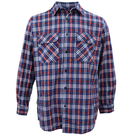 Men's 100% Cotton Flannelette Shirt Long Sleeve Plaid Check Flannel w Pockets, Patriot Blue Plaid, L