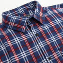 Men's 100% Cotton Flannelette Shirt Long Sleeve Plaid Check Flannel w Pockets, Patriot Blue Plaid, L