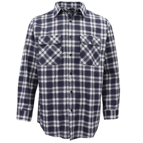Men's 100% Cotton Flannelette Shirt Long Sleeve Plaid Check Flannel w Pockets, Midnight Navy Plaid, XL