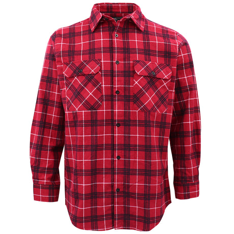 Men's 100% Cotton Flannelette Shirt Long Sleeve Plaid Check Flannel w Pockets, Scarlet Ember Plaid, XL