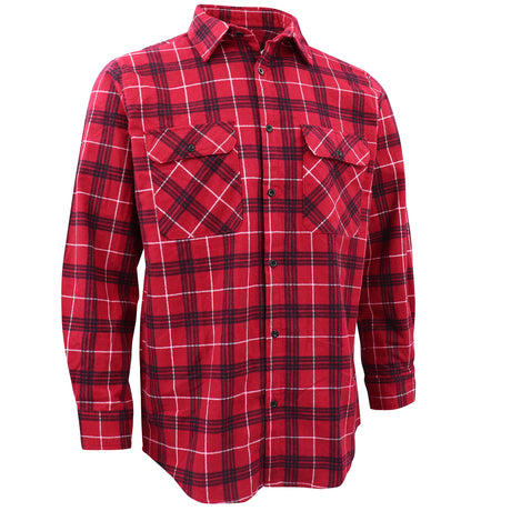 Men's 100% Cotton Flannelette Shirt Long Sleeve Plaid Check Flannel w Pockets, Scarlet Ember Plaid, 3XL