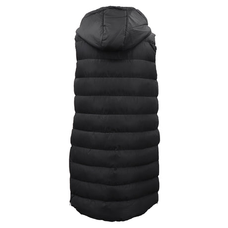 Women's Longline Padded Vest Hooded Jacket Puffer Puffy Quilted Zip Coat Gilet, Black, 10