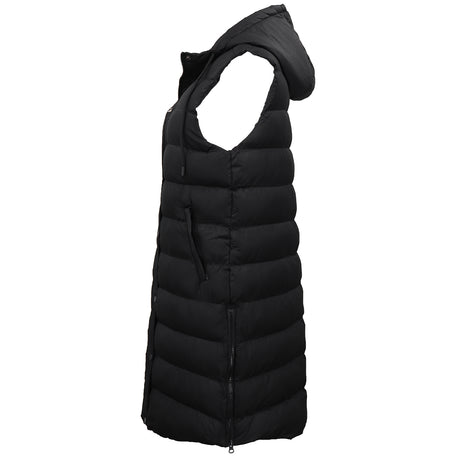 Women's Longline Padded Vest Hooded Jacket Puffer Puffy Quilted Zip Coat Gilet, Black, 12