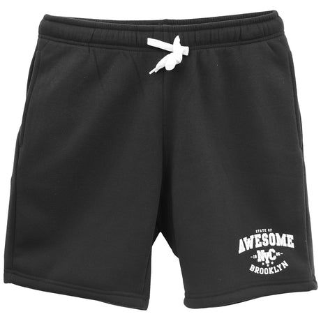 Men's Fleece Shorts Casual Sports Sweat Pants w Elastic Waist Drawstring Pockets, Black, L