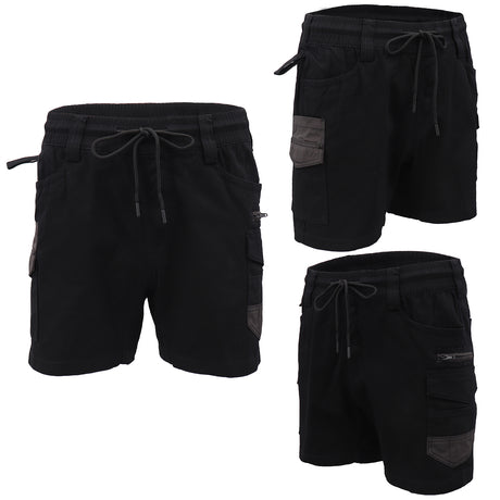 Mens Cargo Cotton Work Shorts 10 Pockets Tradies Utility Pants Workwear Trousers, Black, 30