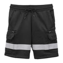 Hi Vis Fleece Work Cargo Shorts w Reflective Tape Workwear Tradie Utility Pants, Black, L