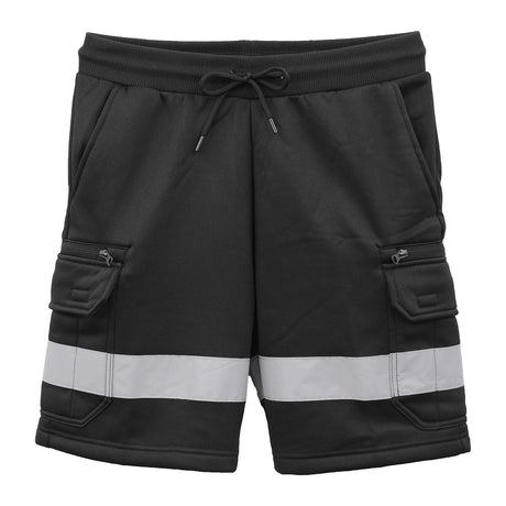 Hi Vis Fleece Work Cargo Shorts w Reflective Tape Workwear Tradie Utility Pants, Black, L