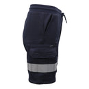Hi Vis Fleece Work Cargo Shorts w Reflective Tape Workwear Tradie Utility Pants, Navy, XL