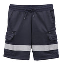 Hi Vis Fleece Work Cargo Shorts w Reflective Tape Workwear Tradie Utility Pants, Navy, XL