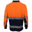HI VIS Long Sleeve Polo Shirt Reflective Tape Safety Tradie Work Wear Tops Tee, Fluro Orange / Navy, 2XL