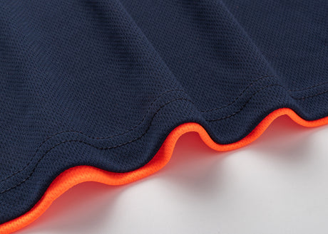 HI VIS Long Sleeve Polo Shirt Reflective Tape Safety Tradie Work Wear Tops Tee, Fluro Orange / Navy, 2XL