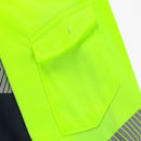 HI VIS Long Sleeve Polo Shirt Reflective Tape Safety Tradie Work Wear Tops Tee, Fluro Yellow / Navy, XL