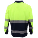 HI VIS Long Sleeve Polo Shirt Reflective Tape Safety Tradie Work Wear Tops Tee, Fluro Yellow / Navy, 3XL