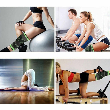 3D Weaving Knee Brace Breathable Sleeve Support Running Jogging Joint Pain Leg Green - Green-M