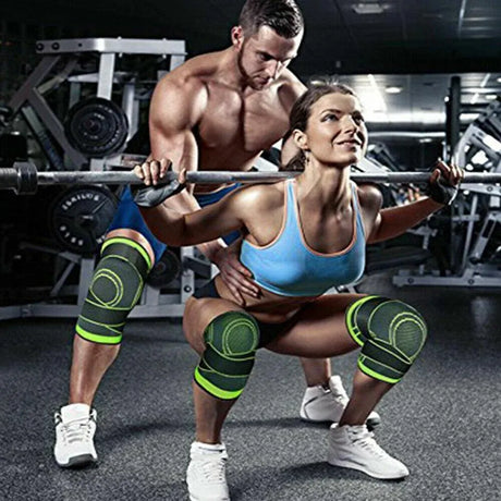 3D Weaving Knee Brace Breathable Sleeve Support Running Jogging Joint Pain Leg Green - Green-L