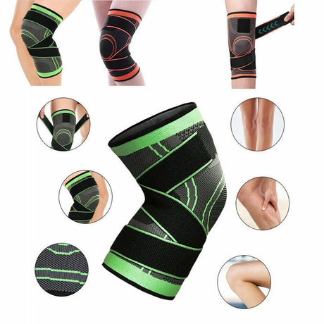 3D Weaving Knee Brace Breathable Sleeve Support Running Jogging Joint Pain Leg Green - Green-XXL