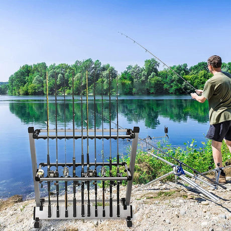 12/24 Hole Multi Functional Fishing Rod Holder Storage Rack Display Organizer - 12Holes