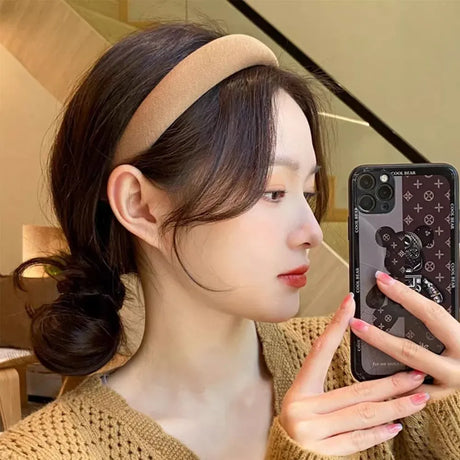 Ladies Headband Padded Hairband Wide Sponge Hair Hoop Solid Colour Accessories - Black
