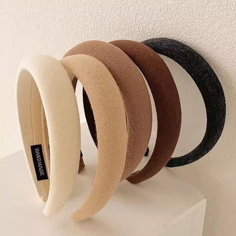 Ladies Headband Padded Hairband Wide Sponge Hair Hoop Solid Colour Accessories - Black