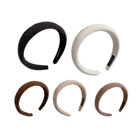 Ladies Headband Padded Hairband Wide Sponge Hair Hoop Solid Colour Accessories - Dark Coffee