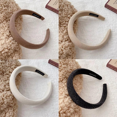 Ladies Headband Padded Hairband Wide Sponge Hair Hoop Solid Colour Accessories - Dark Coffee