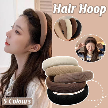 Ladies Headband Padded Hairband Wide Sponge Hair Hoop Solid Colour Accessories - White