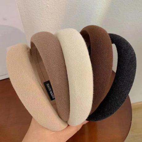 Ladies Headband Padded Hairband Wide Sponge Hair Hoop Solid Colour Accessories - White