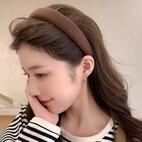 Ladies Headband Padded Hairband Wide Sponge Hair Hoop Solid Colour Accessories - White