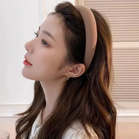 Ladies Headband Padded Hairband Wide Sponge Hair Hoop Solid Colour Accessories - White