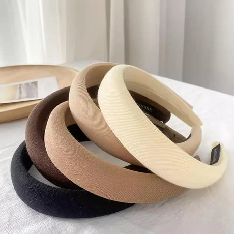 Ladies Headband Padded Hairband Wide Sponge Hair Hoop Solid Colour Accessories - White