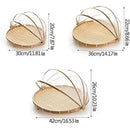 Bamboo Storage Basket with Mesh Cover for Fruit Vegetables Food Buns Kitchen - 42CM