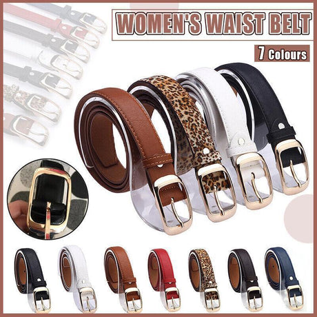 Ladies Leather Belt Classic Buckle Fashion Waist Strap for Jeans Dresses Casual - Coffee