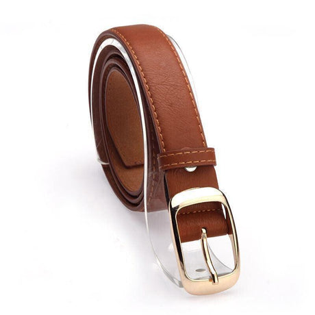 Ladies Leather Belt Classic Buckle Fashion Waist Strap for Jeans Dresses Casual - Coffee