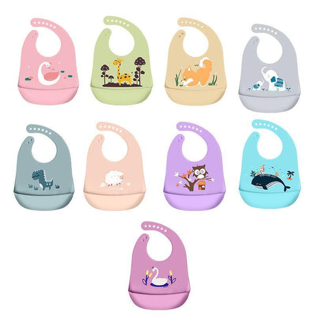 Silicone Waterproof Feeding Bib Apron with Pouch Easy to Clean Smock for Mealtime Use - Owl