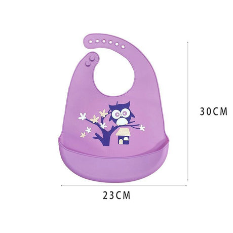 Silicone Waterproof Feeding Bib Apron with Pouch Easy to Clean Smock for Mealtime Use - Owl
