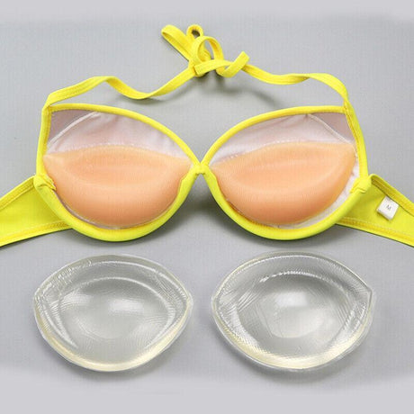 Triangle Push-Up Silicone Bra Inserts Breasts Pad Bikini Bra Cleavage Enhancers - Transparent-Small