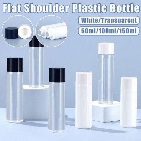 50/100/150ml Plastic Toner Lotion Bottles Refillable Travel Cosmetic Containers - Black Lid + Transparent Bottle - 100ml