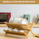 Bamboo Dish Drying Rack 2 Tier Foldable Sink Organiser 45 x 26cm Countertop