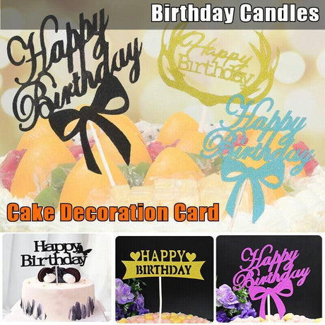 Happy Birthday Cake Topper Colour Printed Acrylic Party Decorations - Gold-Bowknot