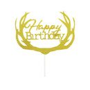 Happy Birthday Cake Topper Colour Printed Acrylic Party Decorations - Gold-Bowknot