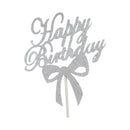 Happy Birthday Cake Topper Colour Printed Acrylic Party Decorations - Gold-Bowknot