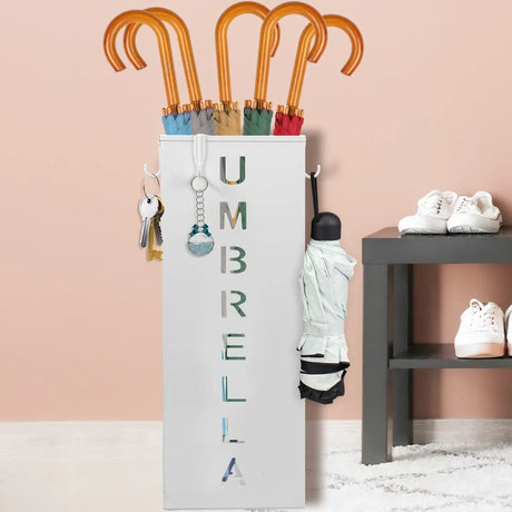 Umbrella Bucket Storage Cylinder Square Storing Umbrellas Home Office Organizer - White